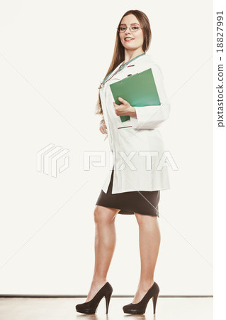 Woman doctor with stethoscope, clipboard and pen. Woman doctor with stethoscope, clipboard and pen. 18827991