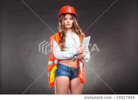 Woman structural engineer with tablet working. Woman structural engineer with tablet working. 18827994