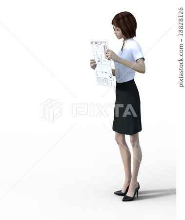 Reading newspaper business woman perming3DCG illustrations material 18828126
