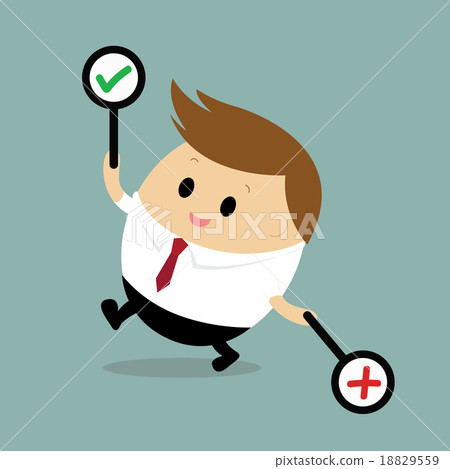 Businessman Holding Right and Wrong Sign Businessman Holding Right and Wrong Sign 18829559