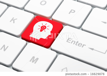 Studying concept: Head With Light Bulb on computer 18829878