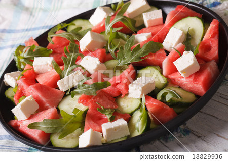 Summer salad with feta, watermelon, cucumber 18829936