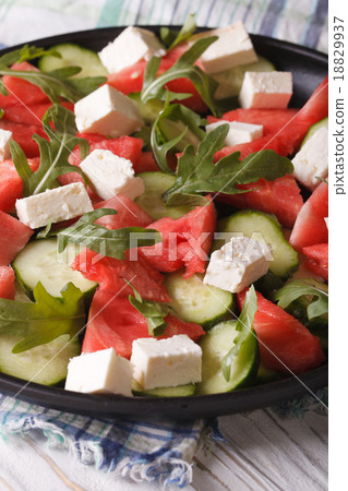 Fresh salad with feta, watermelon, cucumber 18829937