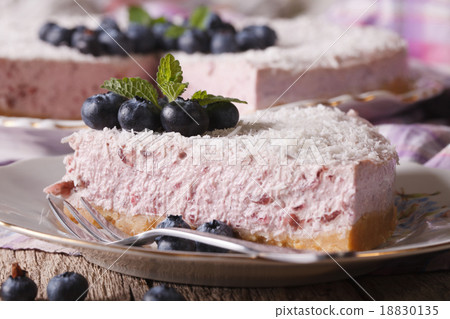 piece of blueberry cheesecake with coconut macro piece of blueberry cheesecake with coconut macro 18830135