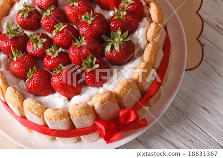 Delicate dessert strawberry cake with Savoiardi Delicate dessert strawberry cake with Savoiardi 18831367