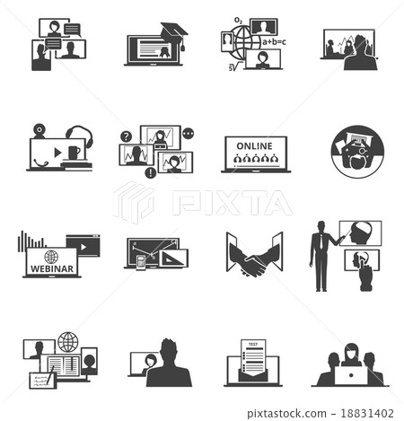 Web conferencing webinar black icons set 18831402