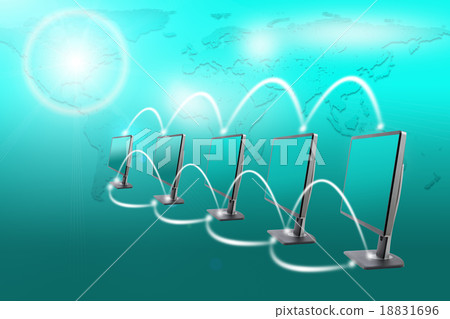 Set of monitors with map Set of monitors with map 18831696