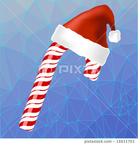 Sweet Red Candy Cane and Hat of Santa Claus Sweet Red Candy Cane and Hat of Santa Claus 18831701
