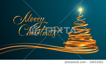 Christmas Tree From Gold Tapes On Cyan Background 18832881