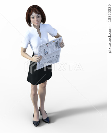 Reading newspaper business woman perming3DCG illustrations material 18833829
