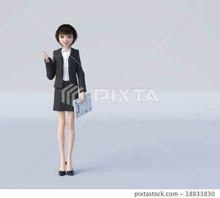 Business woman who has a newspaper and guysins perming3DCG Illustration material 18833830