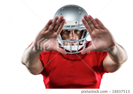 American football player in red jersey defending 18837513