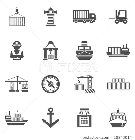 Seaport Black Icons Set Seaport Black Icons Set 18843014