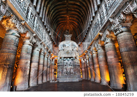 Ajanta Cave with Buddha statue inside 18845259