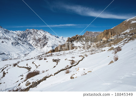 Himalayas range and Dhankar village, Spiti Valley, Himalayas range and Dhankar village, Spiti Valley, 18845349
