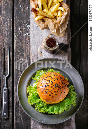 Homemade hamburger with french fries Homemade hamburger with french fries 18847075