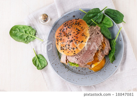 Sandwich with meat and egg 18847081