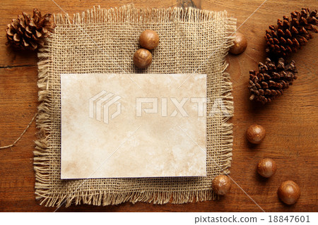 paper burlap on teakwood board 18847601