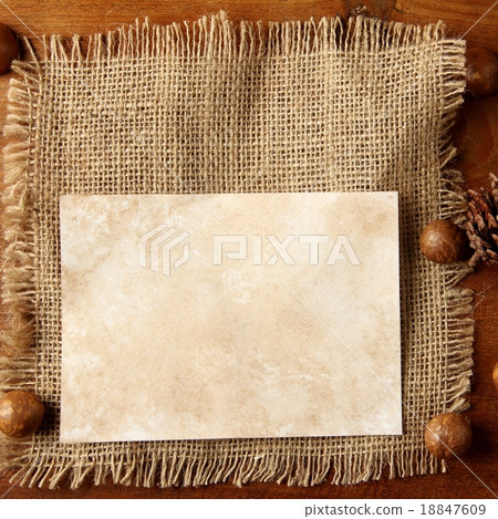 paper burlap on teakwood board 18847609