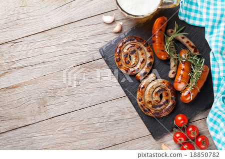 Grilled sausages and beer mug 18850782