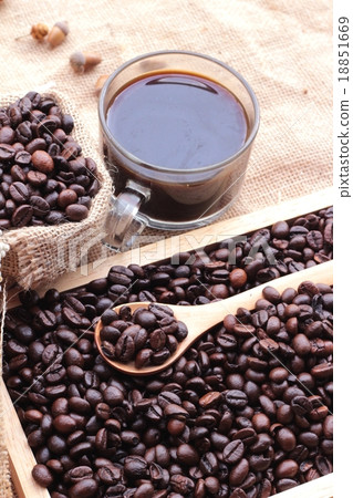 Roasted coffee beans with hot coffee 18851669