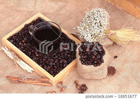 Roasted coffee beans with hot coffee 18851677