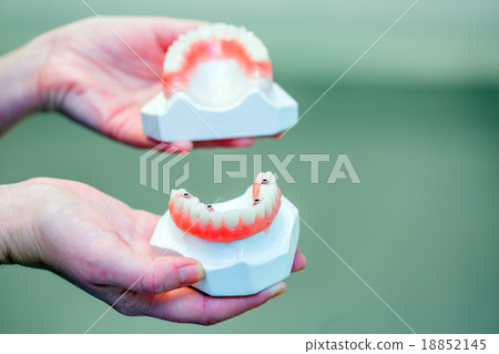 Hand holding a set of dentures Hand holding a set of dentures 18852145
