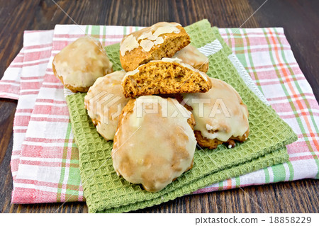 Cookies pumpkin on kitchen towel and board 18858229