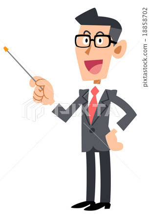A businessman wearing glasses points with a stick A businessman wearing glasses points with a stick 18858702