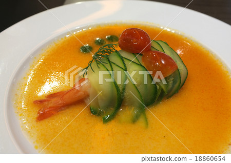 Shrimp rolled with cucumber in spicy sauce, fusion 18860654
