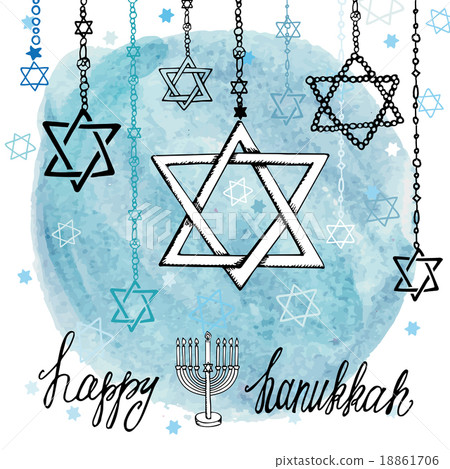 Happy Hanukkah David Star.Watercolor splash Happy Hanukkah David Star.Watercolor splash 18861706