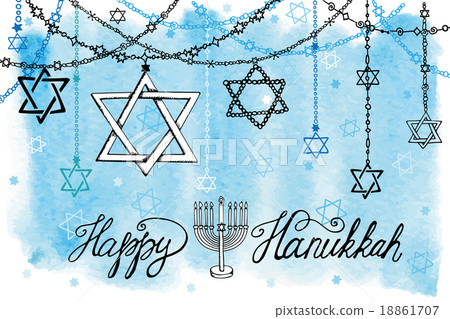 Happy Hanukkah.David Star garlands.Watercolor Happy Hanukkah.David Star garlands.Watercolor 18861707
