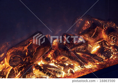 Flaming wooden coal logs of home fireplace 18863500