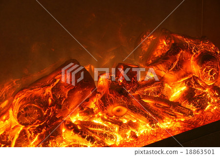 Flaming wooden coal logs of home fireplace 18863501