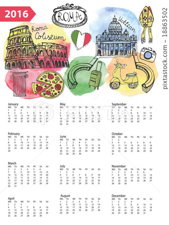 Calendar 2016.Italy,Roma Landmarks,symbols Calendar 2016.Italy,Roma Landmarks,symbols 18863502