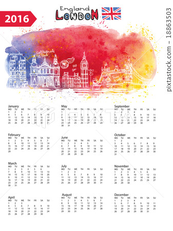 Calendar 2016.London Landmarks panorama,watercolor Calendar 2016.London Landmarks panorama,watercolor 18863503