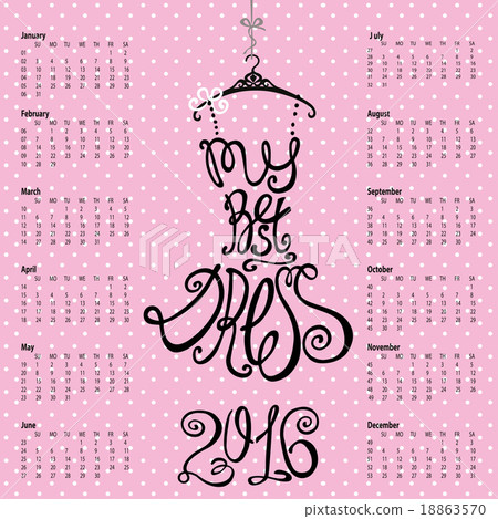 Calendar 2016 year.Lettering in dress Silhouette 18863570