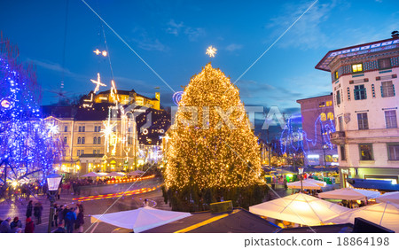 Ljubljana's city center decorated for Christmas. Ljubljana's city center decorated for Christmas. 18864198