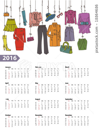 Calendar 2016 year.Woman fashion set.Colored Calendar 2016 year.Woman fashion set.Colored 18864686