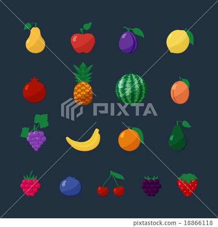 Vector Icons Fruits and Berries in Flat Style Set - Stock Illustration ...