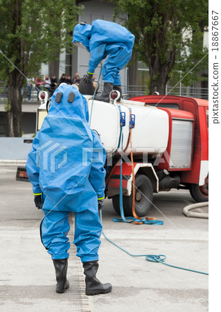 Stock Photo: Simulation of a chemical accident