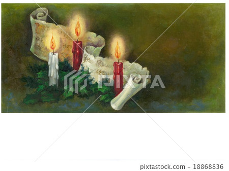 Christmas oil color 6 type Horizontal position Candle and three candles and letters in the feather margin of Hollyy 18868836