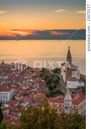 Sunset Over Sea and Old Town of Piran, Slovenia 18870217
