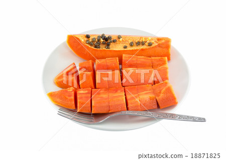 Papaya fruit in dish Isolated on white background Papaya fruit in dish Isolated on white background 18871825