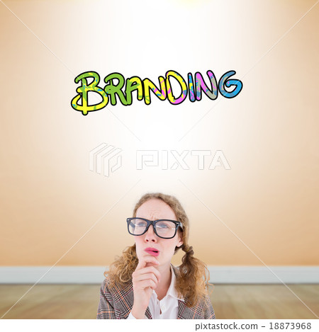 Composite image of geeky hipster woman thinking with hand on chi Composite image of geeky hipster woman thinking with hand on chi 18873968