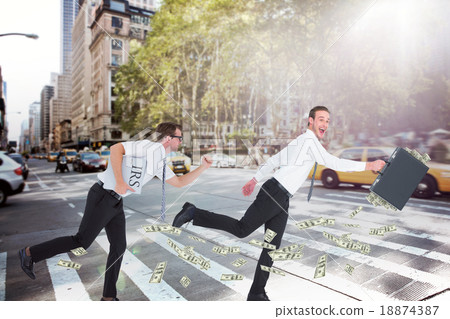 Composite image of running businessman 18874387