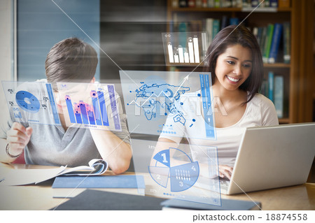 Composite image of digitally generated image of pie chart and ba 18874558