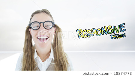 Composite image of female geeky hipster smiling at camera Composite image of female geeky hipster smiling at camera 18874778