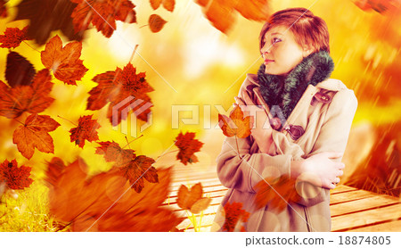 Composite image of thoughtful woman in winter coat Composite image of thoughtful woman in winter coat 18874805