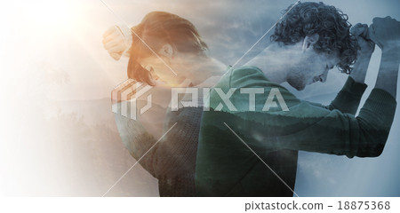 Composite image of sad pretty brunette leaning against wall Composite image of sad pretty brunette leaning against wall 18875368